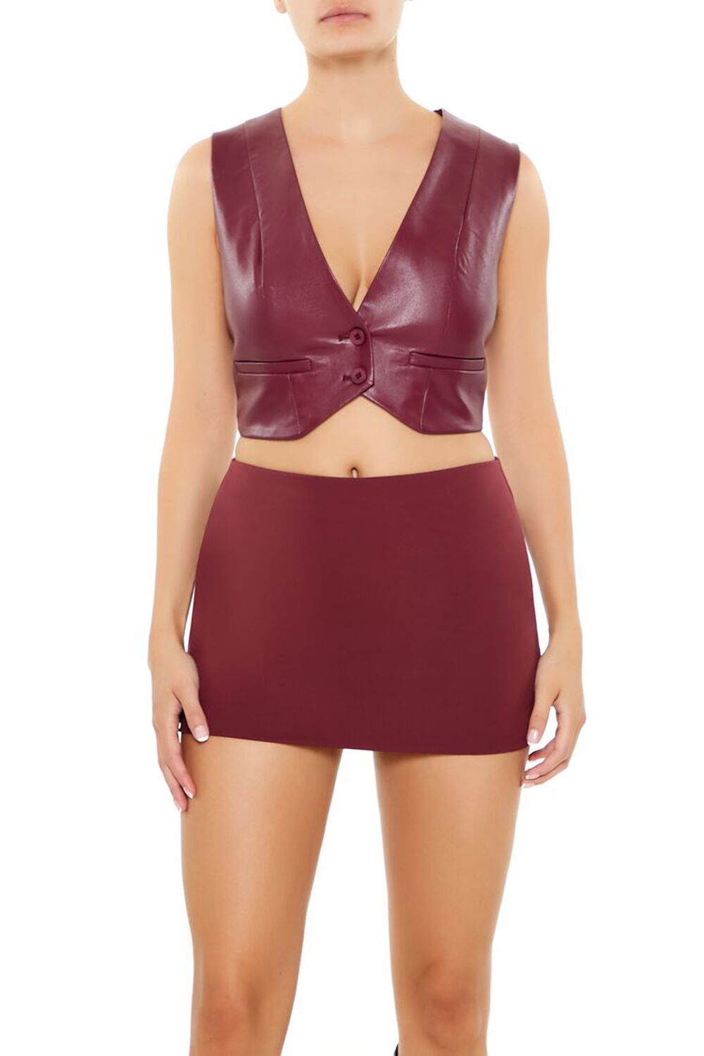 WINE Faux Leather Cropped Vest, image 1