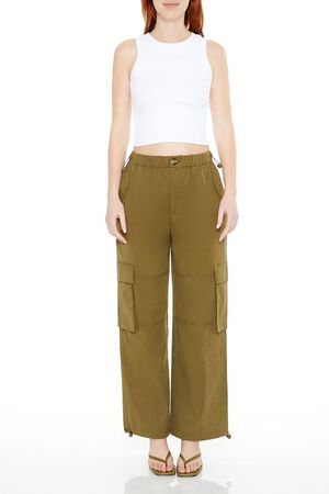DARK OLIVE Toggle Drawstring Cargo Joggers, image 1