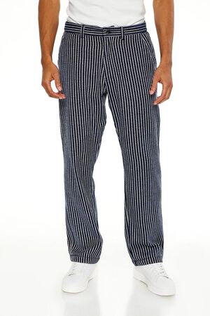 BLUE/WHITE Textured Striped Straight Pants, image 2