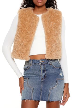 DESERT SAND Faux Shearling Cropped Vest, image 1