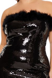 BLACK Plus Size Faux Fur Sequin Mini Tube Dress, image 5
