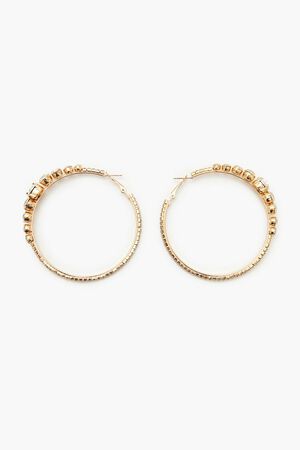 GOLD/CLEAR Rhinestone Omega Hoop Earrings, image 1