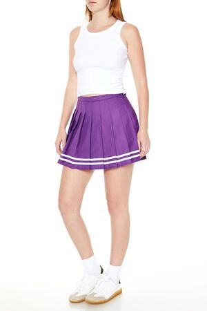 PURPLE/WHITE Varsity-Striped Pleated Mini Skirt, image 3