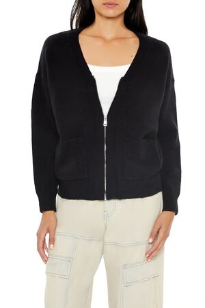 DARK GREEN Drop-Sleeve Zip-Up Sweater, image 3