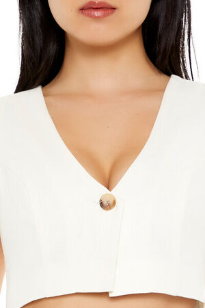 CREAM Sleeveless Linen-Blend Crop Top, image 3