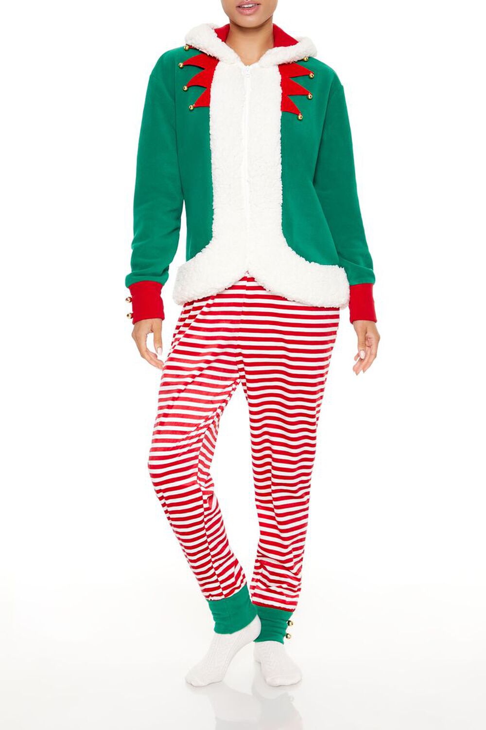 RED/MULTI Hooded Elf Pajama Jumpsuit, image 1