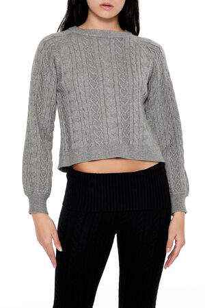 GREY/BLACK Bow Cable Knit Sweater, image 1