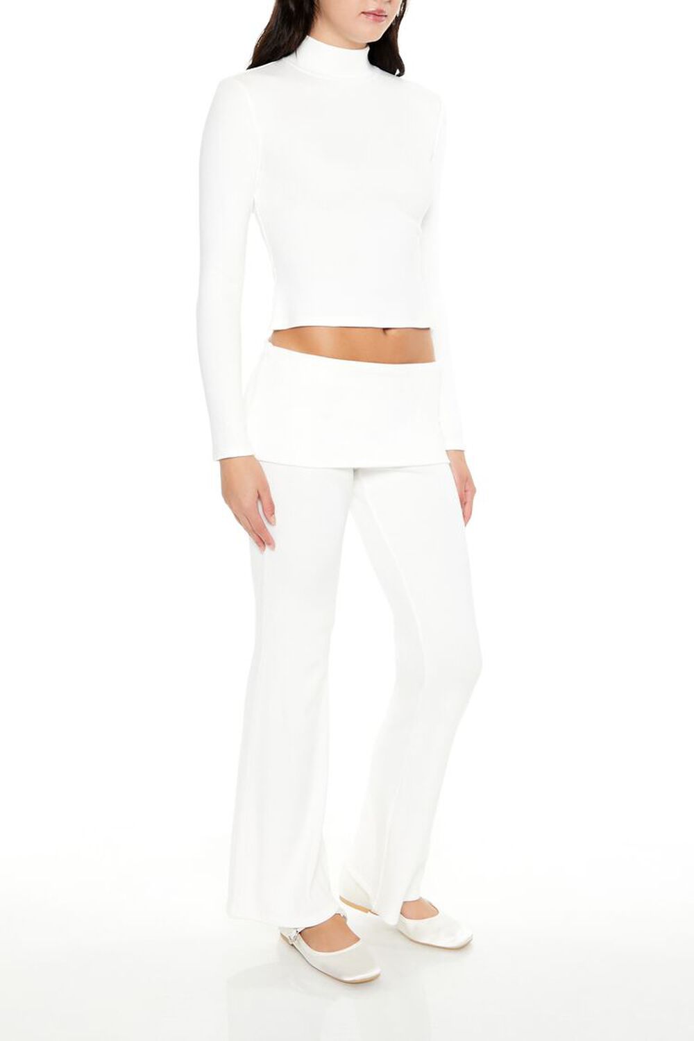 IVORY Mid-Rise Foldover Flare Pants, image 3