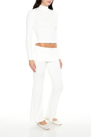 OATMEAL Mid-Rise Foldover Flare Pants, image 3
