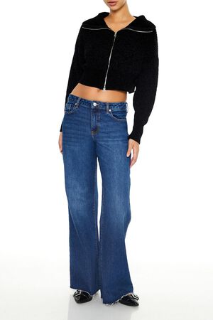 BLACK Cropped Zip-Up Sweater, image 2
