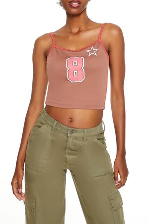 BROWN/MULTI 8 Star Graphic Cropped Cami, image 1