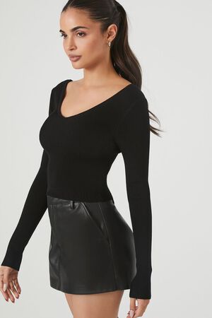 BLACK Cropped Rib-Knit Sweater, image 2