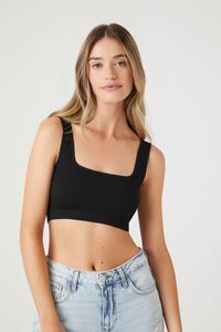BLACK Ribbed Seamless Bralette, image 1