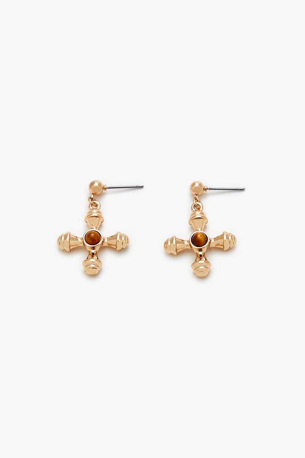 GOLD Faux Stone Cross Drop Earrings, image 1