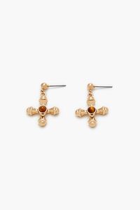 GOLD Faux Stone Cross Drop Earrings, image 1