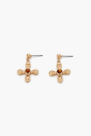 GOLD Faux Stone Cross Drop Earrings, image 1
