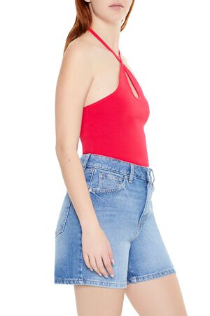 VIBRANT ORANGE Sweater-Knit Halter Thong Bodysuit, image 2