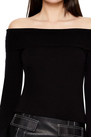 VERDANT GREEN Fitted Off-the-Shoulder Sweater, image 3
