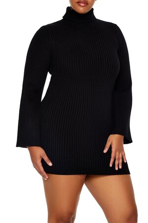 LIGHT GREY Plus Size Turtleneck Mini Sweater Dress, image 2