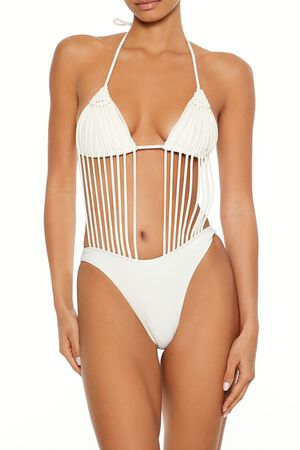 CREAM Macrame Halter Monokini One-Piece Swimsuit, image 1