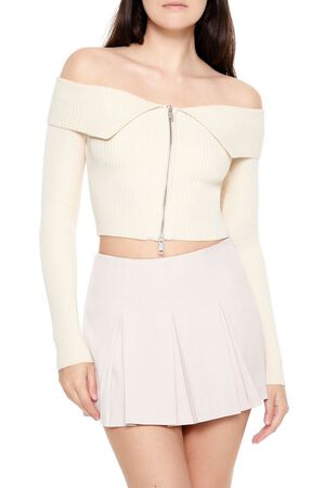 CHESTNUT Off-the-Shoulder Cropped Sweater, image 1