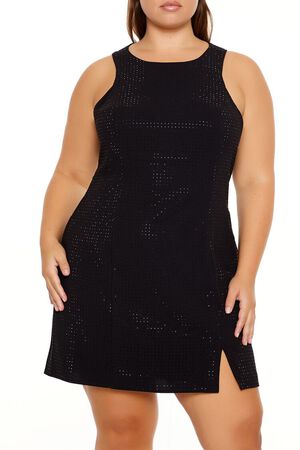 BLACK Plus Size Rhinestone Mini Dress, image 2