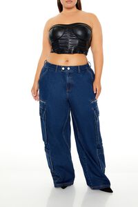 BLACK Plus Size Faux Leather Tube Top, image 2