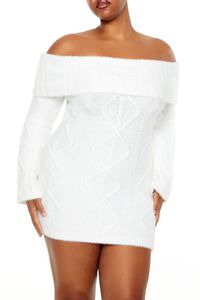 EGRET Plus Size Cable Knit Mini Sweater Dress, image 2