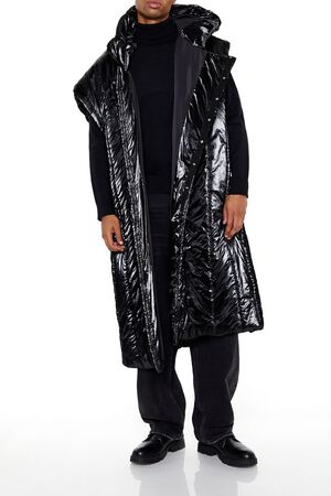 BLACK Hooded Longline Puffer Vest, image 2
