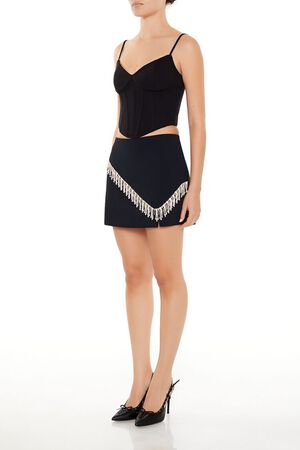 BLACK Rhinestone-Fringe Mini Skirt, image 3