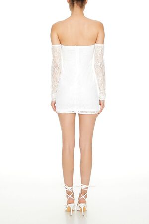 WHITE Lace Off-the-Shoulder Mini Dress, image 3