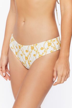 WHITE/YELLOW Chain Print Cheeky Bikini Bottoms, image 3