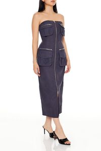 CHARCOAL Strapless Zip-Up Cargo Midi Dress, image 3