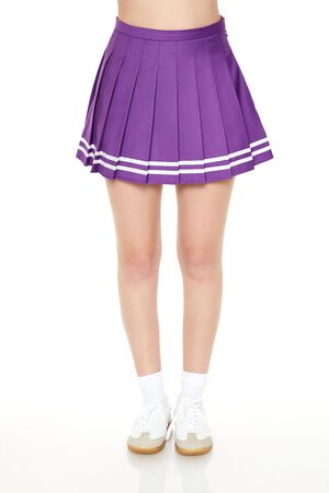 PURPLE/WHITE Varsity-Striped Pleated Mini Skirt, image 2