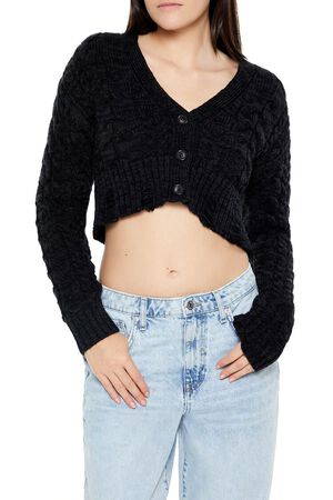 SEA GREEN Cable Knit Cropped Cardigan Sweater, image 1