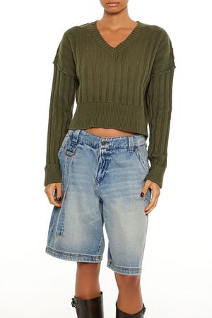 OLIVINE  Chunky Knit Cropped Sweater, image 1