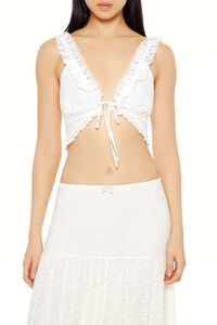 CREAM Plunging Lace-Trim Crop Top, image 1