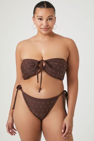 DARK COCOA Plus Size Studded Bikini Bottoms, image 1