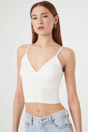 WHITE Sweater-Knit Ribbed Cami, image 1