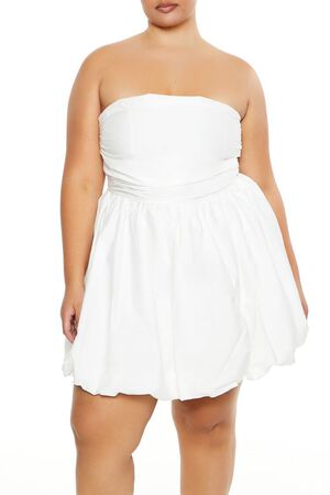 WHITE Plus Size Bubble-Hem Mini Dress, image 2
