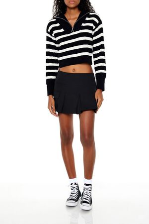 WHITE/BLACK Striped Half-Zip Sweater, image 2