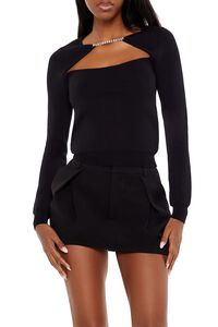 BLACK Faux Gem Cutout Sweater, image 1