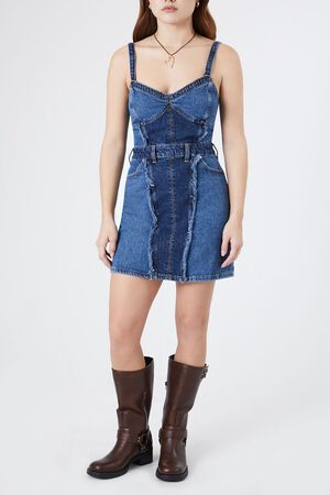 DENIM/MULTI Frayed Colorblock Denim Dress, image 1