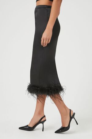 BLACK Feather-Trim Maxi Skirt, image 3