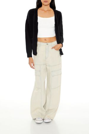 DARK GREEN Drop-Sleeve Zip-Up Sweater, image 2