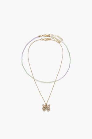 PURPLE/GOLD Butterfly & Bead Necklace Set, image 1