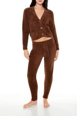 BROWN Fuzzy Cardigan Sweater, image 2