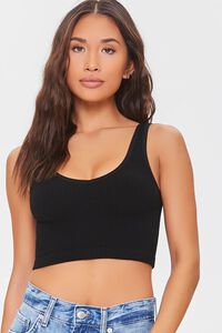 BLACK Ribbed Seamless Bralette, image 1