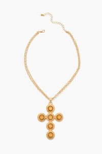 GOLD Layered Faux Gem Cross Necklace, image 1