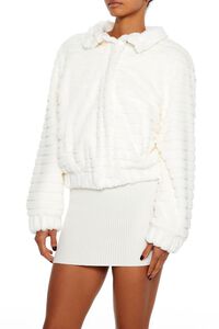 IVORY Quilted Faux Fur Bomber Jacket, image 4
